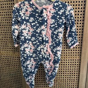 0-3M Magnetic Me Navy Floral Footed Baby One-Piece with Pink Trim